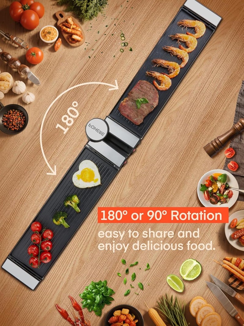 FOHERE Raclette Grill, 2-in-1 Rotatable Electric Indoor Raclette Table Grill, 1400W Raclette Machine for 8 with Reversible Non-Stick Plates, Includes 8 Cheese Pans for Family and Parties Fun - Image 3